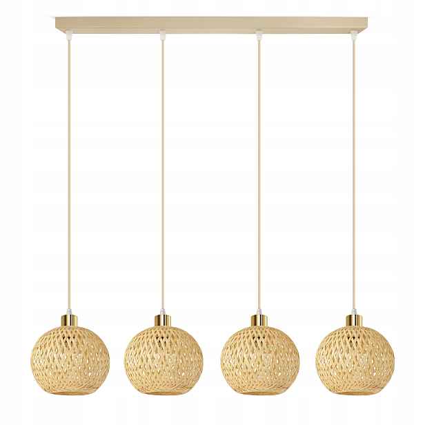 Závěsná lampa Rattan Béžová Boho 4xE27 Nastavitelná výška Obývací pokoj Nad stolem