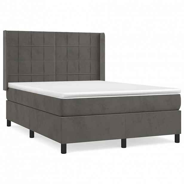 vidaXL Box spring postel s matrací tmavě šedý 140 x 190 cm samet