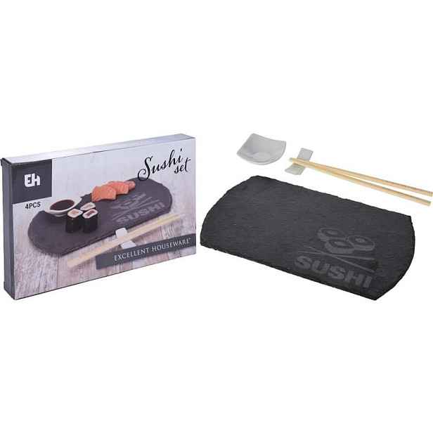 EXCELLENT HOUSEWARE Sushi set porcelán/břidlice/bambus sada 4ks KO-210000220