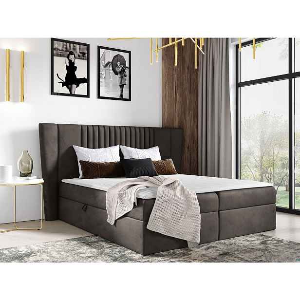 Hotelová manželská postel 180x200 SOLA - tmavá šedá 2 + topper ZDARMA