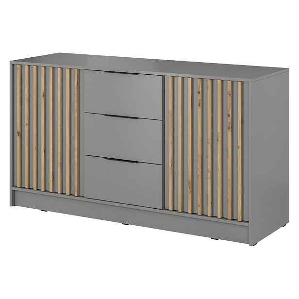 MASSENO KOMODA NELIANA, 155/86/45 cm se 3 zásuvkami a 2 dvířky, šedá