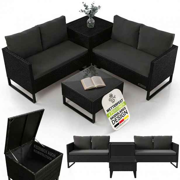 Modulární zahradní sedací souprava, černá, pro 4 osoby