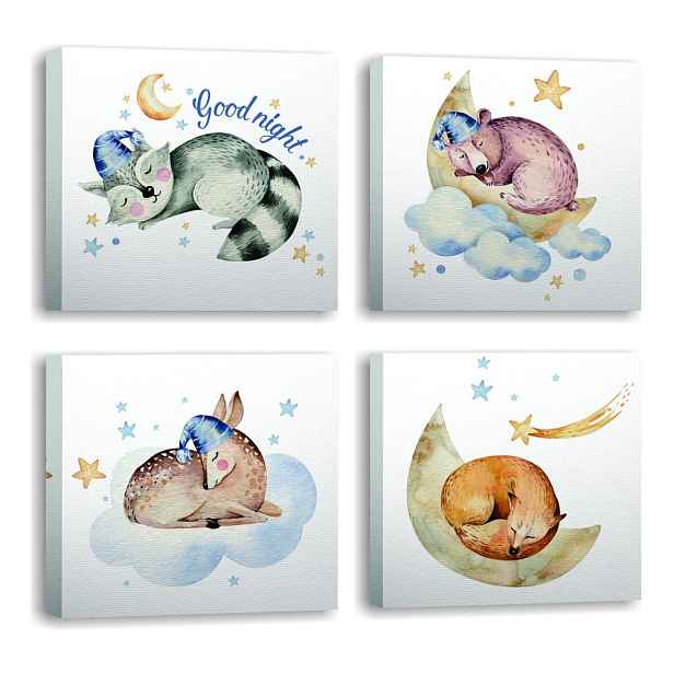 Obrazy v sadě 4 ks 30x30 cm Good Night – Wallity