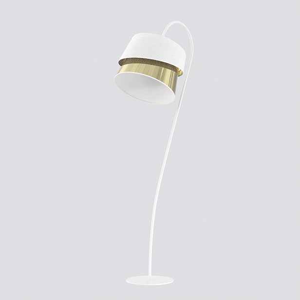 Podlahová lampa Canva LP1 bílo-zlatá s ratanovým stínidlem E27