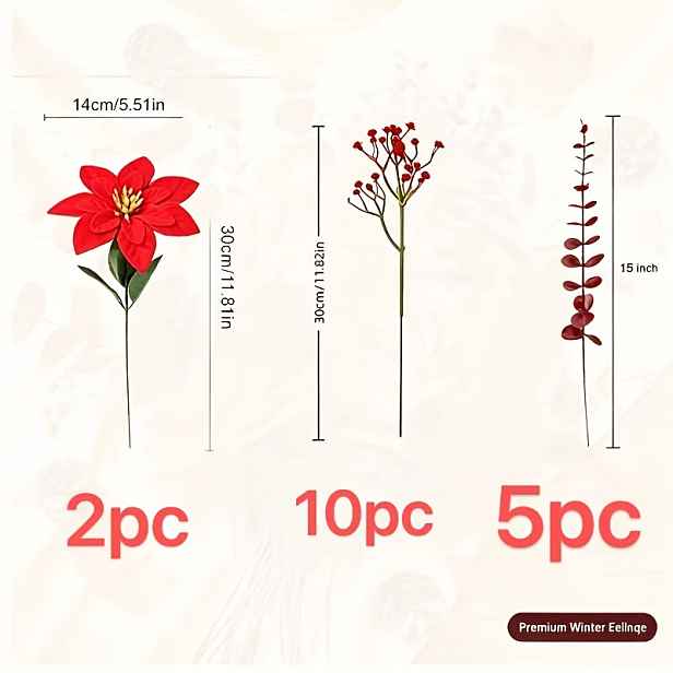 TEMU 17 ks Umělé červené poinsetie 'S Breath Eukalyptové kytice, vhodné pro Vánoce, svatby a Valentýna, ideální pro kombinaci s plastovou imitací
