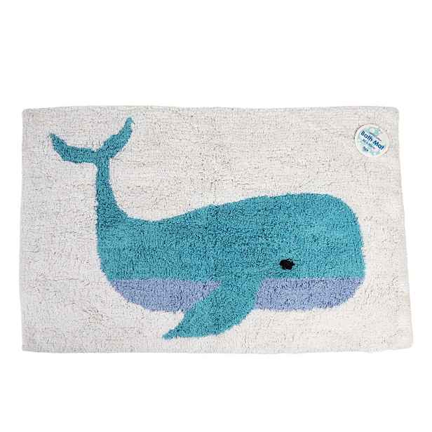 Bílo-modrá koupelnová předložka 83x52,5 cm Whale – Rex London