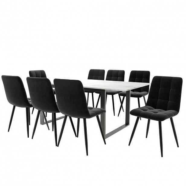 FLIEKS JÍDELNÍ SESTAVA 140-180cm 8 Židlí Bílá Černá