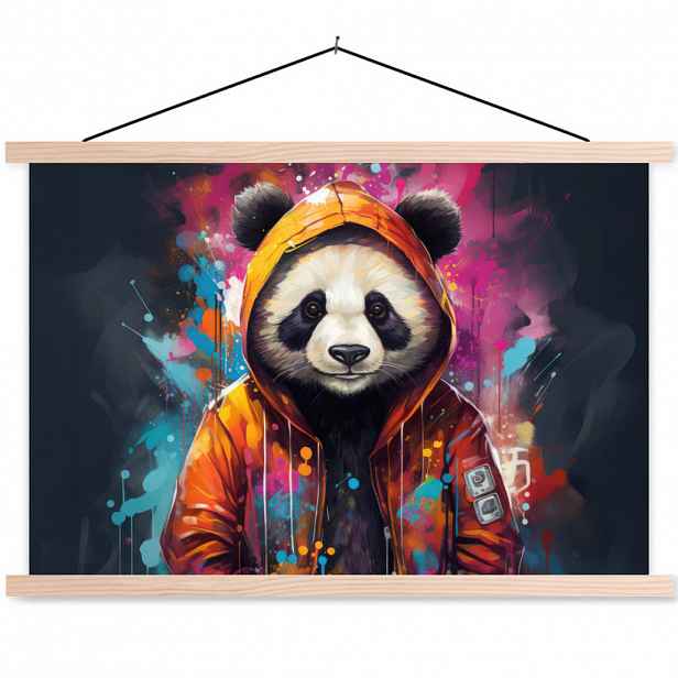 MuchoWow PLAKÁT S MAGNETICKOU LIŠTOU Panda - Bunda - Graffiti - Oranžová 60x40 cm