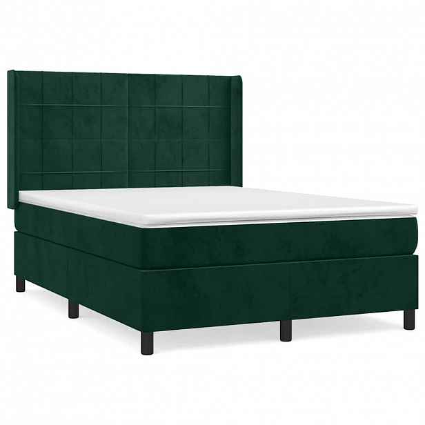 vidaXL Box spring postel s matrací tmavě zelená 140x190 cm samet