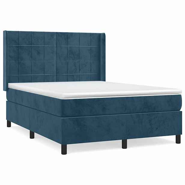 vidaXL Box spring postel s matrací tmavě modrá 140x190 cm samet