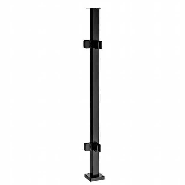 Rohový sloupek pro skleněné zábradlí 110 cm 40x40 Černý 4 držáky Loft