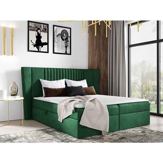 Hotelová manželská postel 200x200 SOLA - zelená + topper ZDARMA