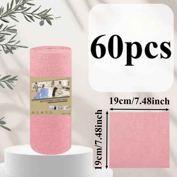 TEMU 1 role 60 ks růžových opakovaně použitelných přenosných čisticích utěrek, nezbytné pro víkendové úklid. Odtrhovací suché a mokré univerzální