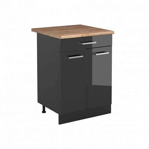 Vicco SPODNÍ SKŘÍŇKA KUCHYŇSKÉ LINKY R-Line, Antracitový vysoký lesk/Antracit, 60 cm se zásuvkou pracovná doska Dub Goldkraft