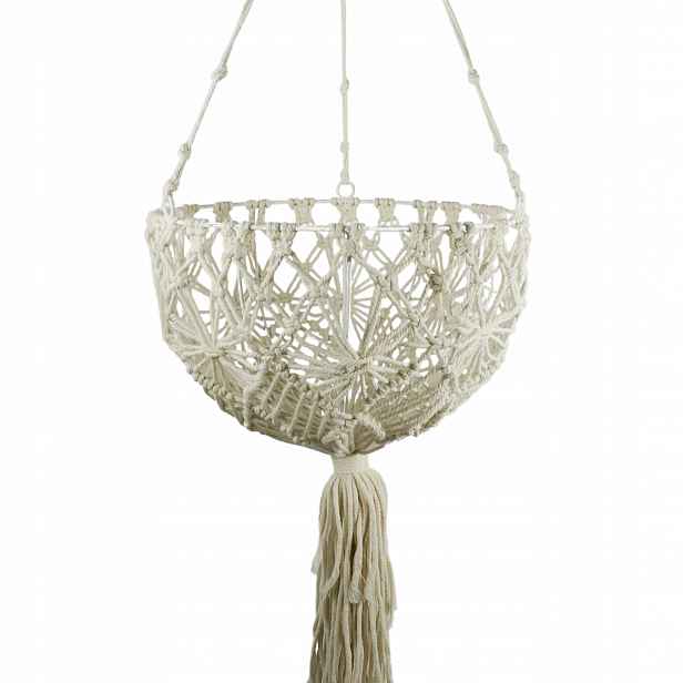 Závěsný kulatý držák na květináč z makramé 30 cm v boho stylu