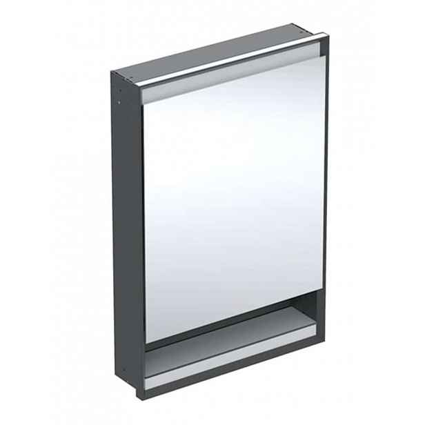 Geberit ONE - Zrcadlová skříňka s LED osvětlením, 60x90x15 cm, panty vlevo, s nikou, vestavná, matná černá 505.820.00.7