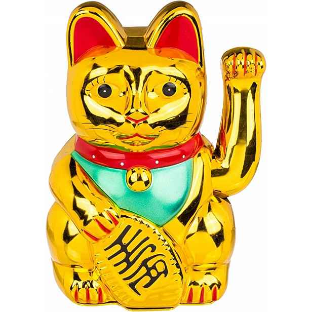 Japonská kočka Maneki-Neko Čínská kočka štěstí 20 cm zlatá velká OOut