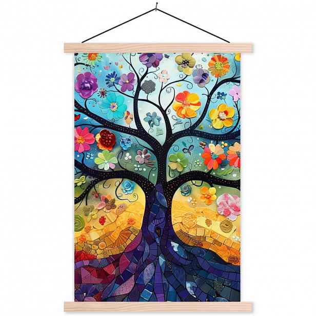 MuchoWow PLAKÁT S MAGNETICKOU LIŠTOU Umění - Strom života - Květiny - Hippie 60x90 cm