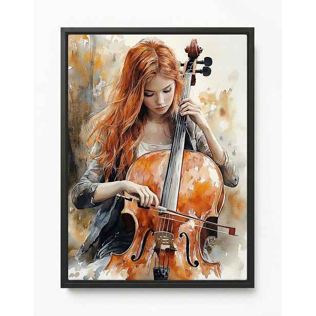 Obraz Rám American Box Rudá Žena Dívka Violoncella Hudba 60x80