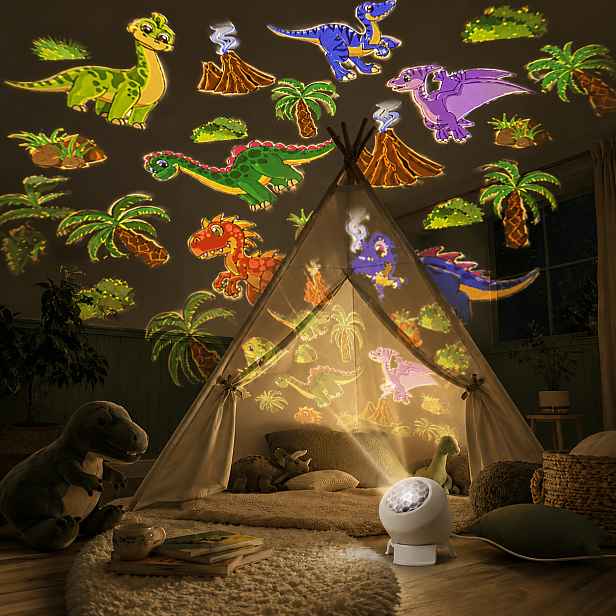 TEMU Projekční noční světlo s dinosaury s 360° otáčením, noční stolní lampa s USB ovládáním - vícebarevné, vhodné pro dekoraci pokoje, narozeninové