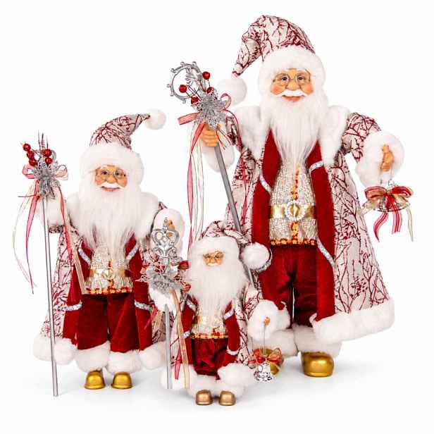 Velká Sada 3 Mikulášů 30 45 60 CM, Vánoční Figurky, Červeno-stříbrné