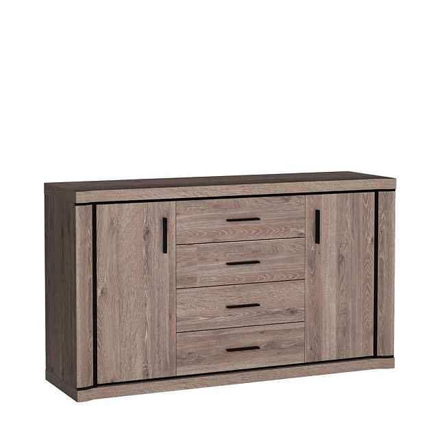 MASSENO KOMODA MALAGA, 157/91/45 cm se 4 zásuvkami a 2 dvířky, hnědá