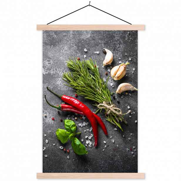 MuchoWow PLAKÁT S MAGNETICKOU LIŠTOU Pepř - Bylinky - Koření - Beton 40x60 cm