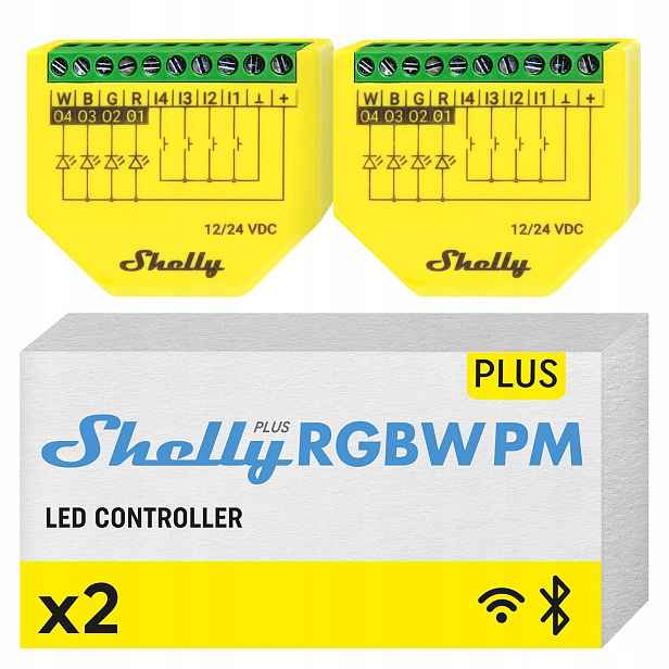 Ovladač Led pásků Shelly Plus Rgbw Pm Wi-Fi/Bluetooth 2 ks