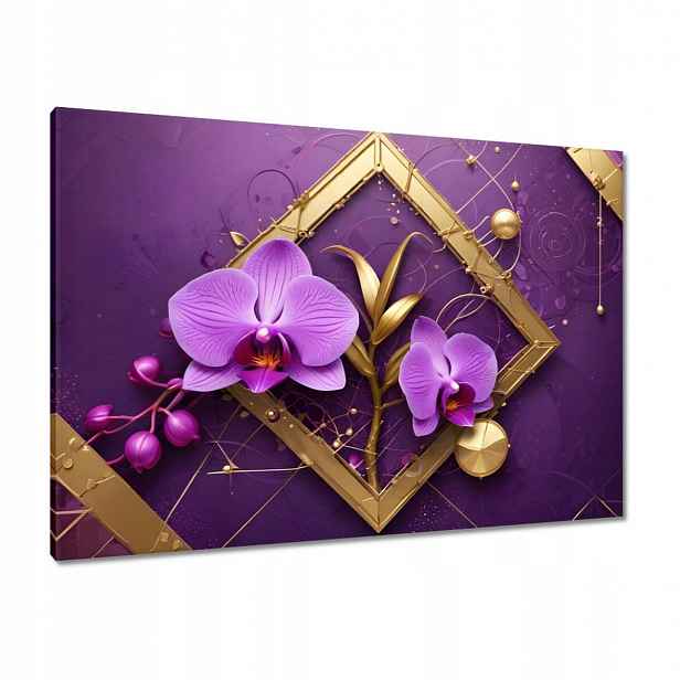 Obrazy 100x70 Fialové orchideje a zlato