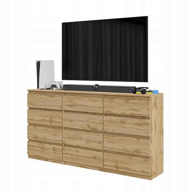 Komoda 180 CM Dub Wotan 12 Zásuvek, Sada Dvou Komod Do Obývacího Pokoje