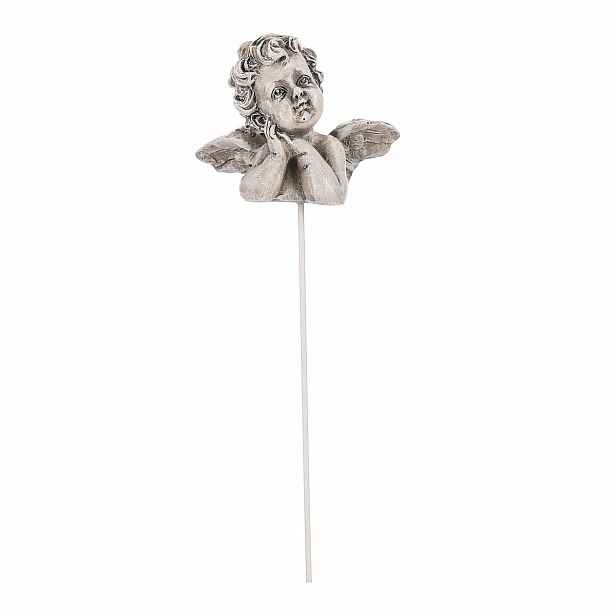 Pietní dekorace Anděl - pietní zápich, polyresin, šedá