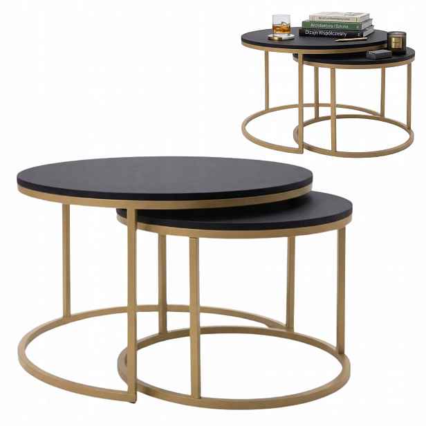 Sada kulatých konferenčních stolků 2v1 Ori Duo Gold 80/60 cm Elegantní obývací pokoj