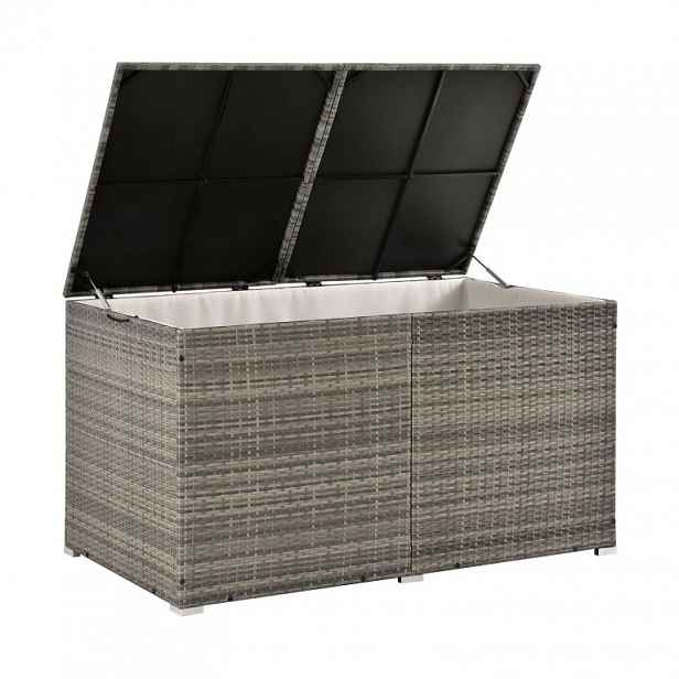 Úložný box z polyratanu 950 l, šedý, s vnitřní plachtou