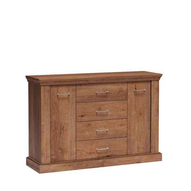 MASSENO KOMODA DESIO, 142/95,5/42 cm se 4 zásuvkami a 2 dvířky, hnědá