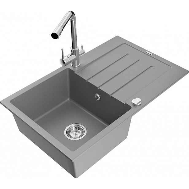 MEXEN - Bruno granitový dřez s odkapávačem včetně baterie Duero, šedá 6513-71-671600-00