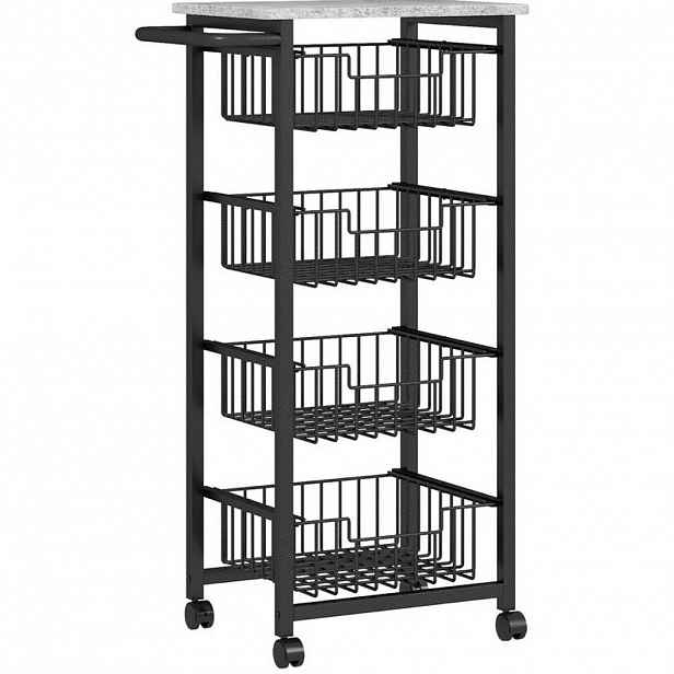 Redom MOBILNÍ kuchyňský ostrůvek na kolečkách 49,5/31/91 cm s kolečky, 4 výsuvnými koši a rukojetí, Šedá