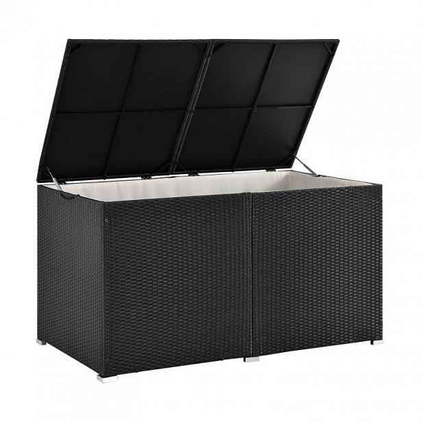 Úložný box z polyratanu 950 l, černý, s vnitřní plachtou