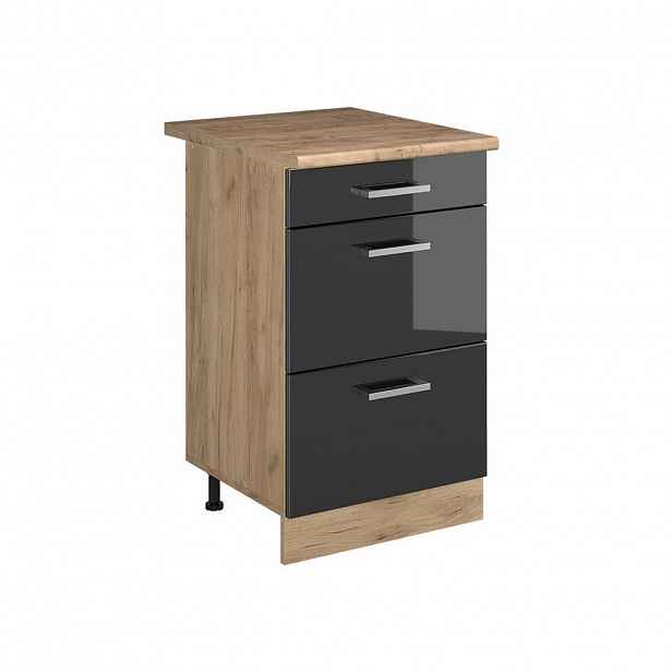 Vicco SPODNÍ SKŘÍŇKA KUCHYŇSKÉ LINKY R-Line, Antracitový vysoký lesk/Zlatý mocný dub, 50 cm pracovná doska Dub Goldkraft