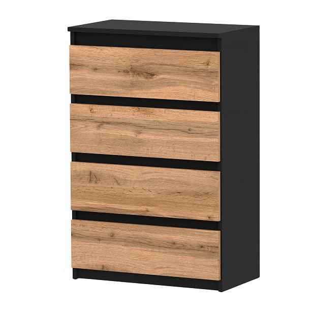Komoda Se Zásuvkami Černá Dub Wotan 60 CM Moderní Prostorná Skříňka Rtv Loft