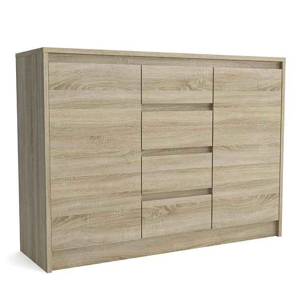 MASSENO KOMODA ASTORRE, 113/82/35 cm se 4 zásuvkami a 2 dvířky, dub Sonoma