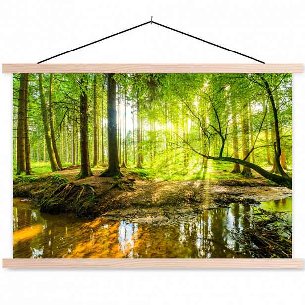 MuchoWow PLAKÁT S MAGNETICKOU LIŠTOU Les - Krajina - Voda - Stromy - Slunce - Zeleň - Příroda 60x40 cm