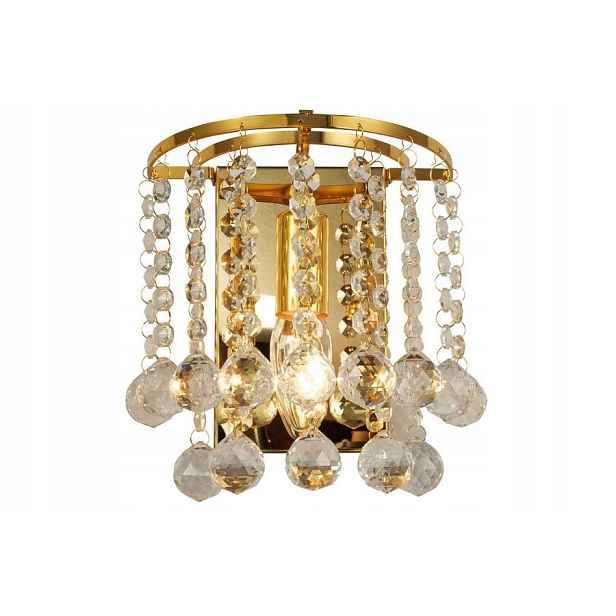 Zlatá nástěnná lampa s krystaly E14 40W Reality London Crystal