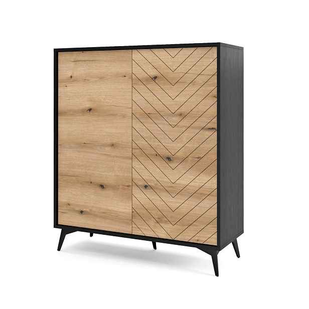 MASSENO KOMODA DIAMANTE, 104/77/39 cm s 2 dvířky, černá