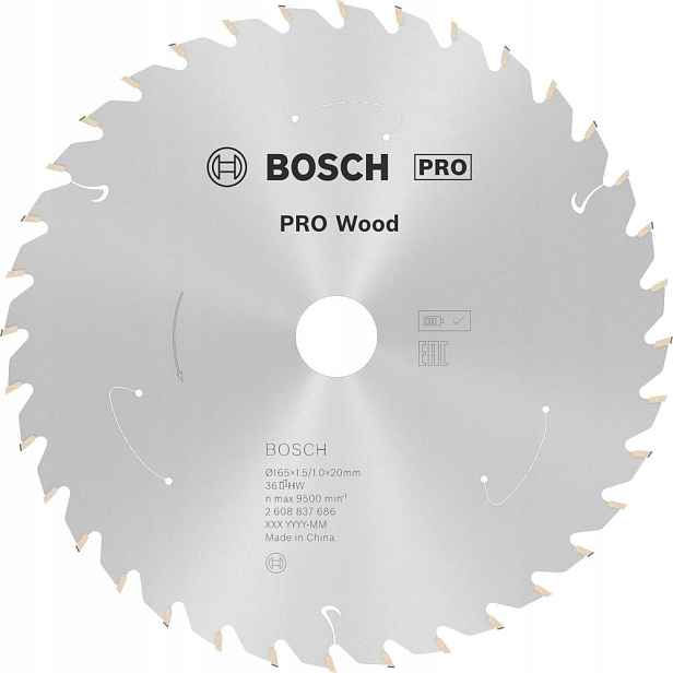 Hm kotouč pro akumulátorovou pilu 165x1,5/1x20 mm 36Z Bosch Standard Wood