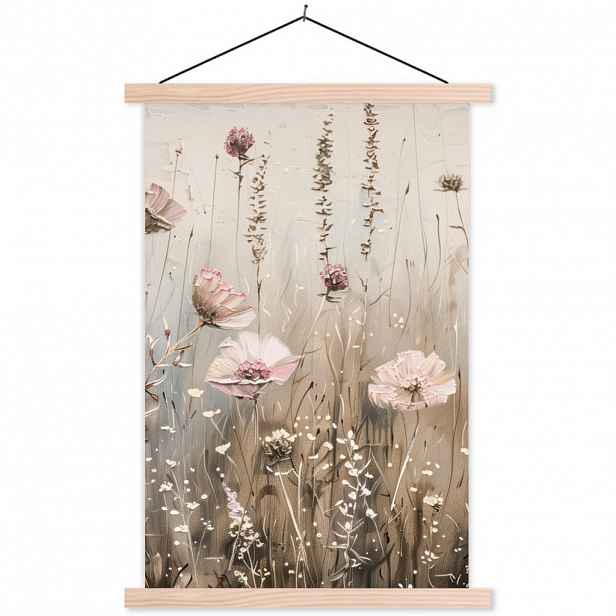 MuchoWow PLAKÁT S MAGNETICKOU LIŠTOU Květiny - růžová - moderní - béžová 60x90 cm
