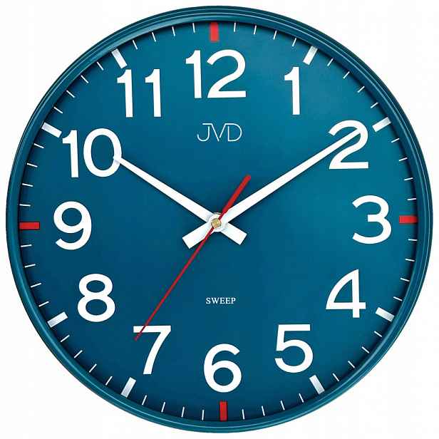 Modrý Čitelný Kulatý Tichý Elegantní Nástěnný Hodinový Stroj Jvd HX2508.4 30 cm