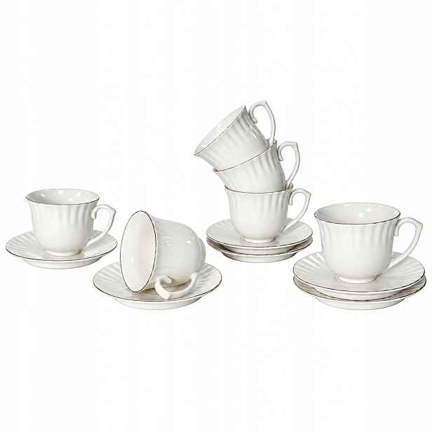 Sada 6 x šálek porcelánová Livello o objemu 250 ml s podšálkem, 14 cm, zlatý proužek