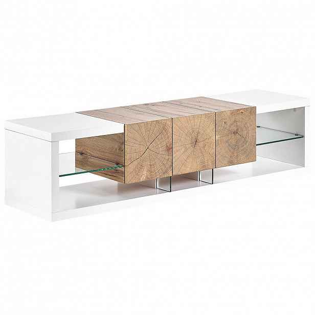 Beliani TV STOLEK Bílý, Světle hnědý FULERTON 42/160/40 cm