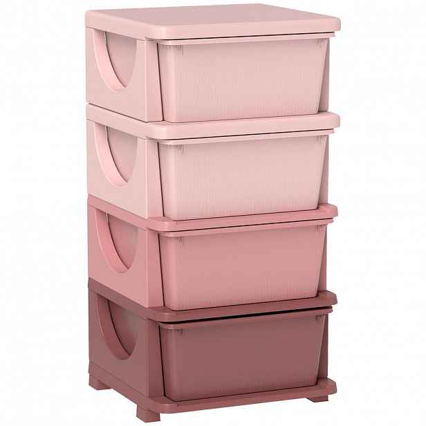 HOMCOM ÚLOŽNÉ BOXY pro děti, 4 velké zásuvky, plast, růžová