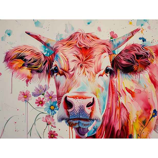 Plakát Portrét Kráva Růžová Barvy Květiny Boho 100x75